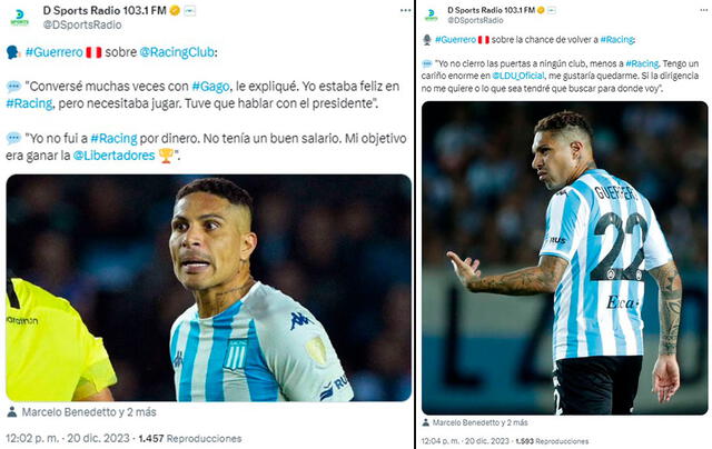 Paolo Guerrero habló de su paso por Racing Club