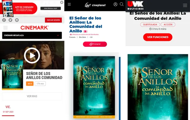 El señor de los anillos Cinemark Cineplanet UVK