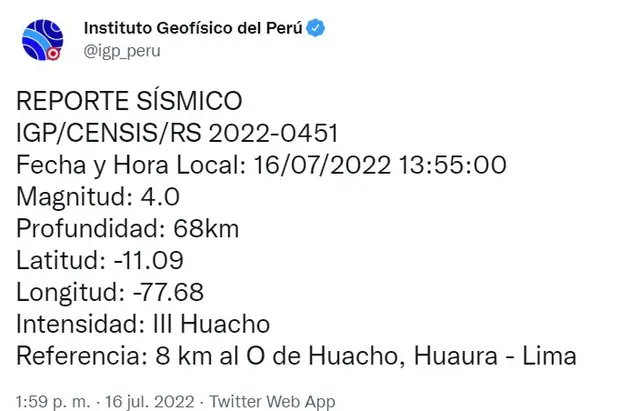 IGP, temblor en lima