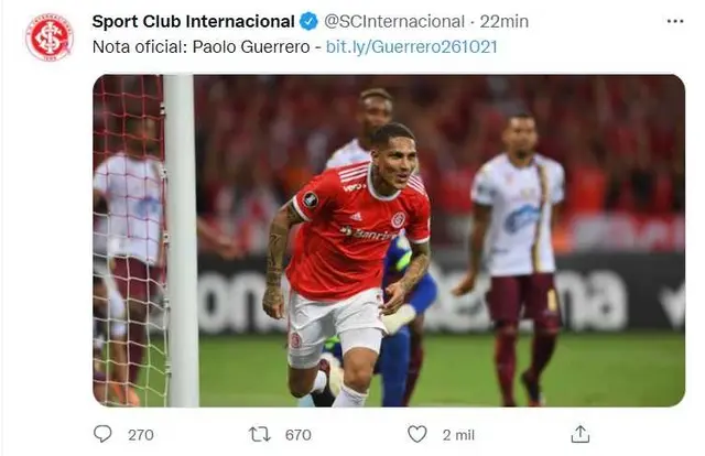 Mensaje de SC Internacional con la salida de Paolo Guerrero