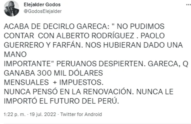 Godos afirmó que a Gareca no le importó renovar el fútbol peruano.