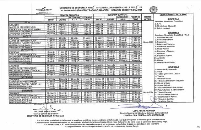 Calendario de pago segundo semestre 2024 Calendario de pago segundo semestre 2024