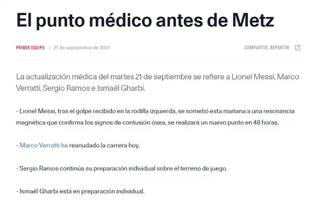 PSG y el parte médico de Lionel Messi tras molestia en la rodilla izquierda. PSG y el parte médico de Lionel Messi tras molestia en la rodilla izquierda.
