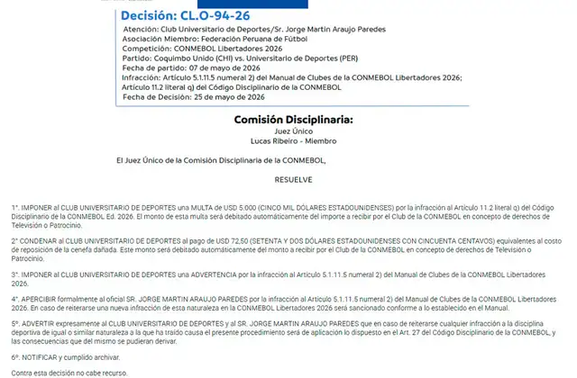 Conmebol, Universitario de Deportes