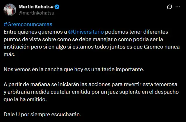 Delegado de Universitario se pronunció sobre fallo del Poder Judicial