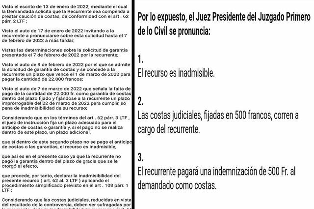 Respuesta del Tribunal a Carlos Stein.