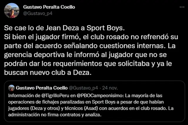  Los motivos del fichaje frustrado de Jean Deza a Sport Boys.   