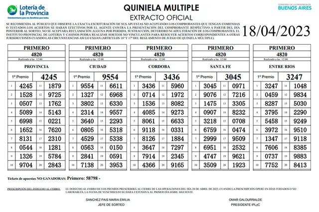 Extractos oficiales de la Quiniela La Primera Extractos oficiales de la Quiniela La Primera