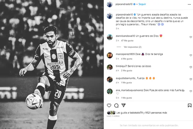 Andrés Andrade publicó una tremenda frase para motivarse por su lesión.