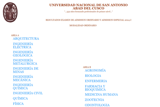 Lista oficial de ingresantes. Foto: UNSAAC.   