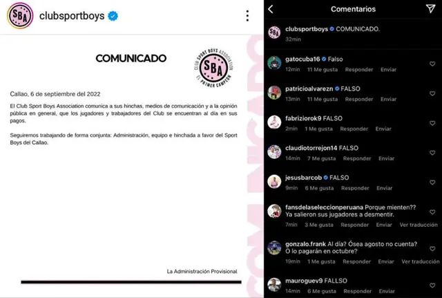  Jugadores de Sport Boys desmienten comunicado del club.   