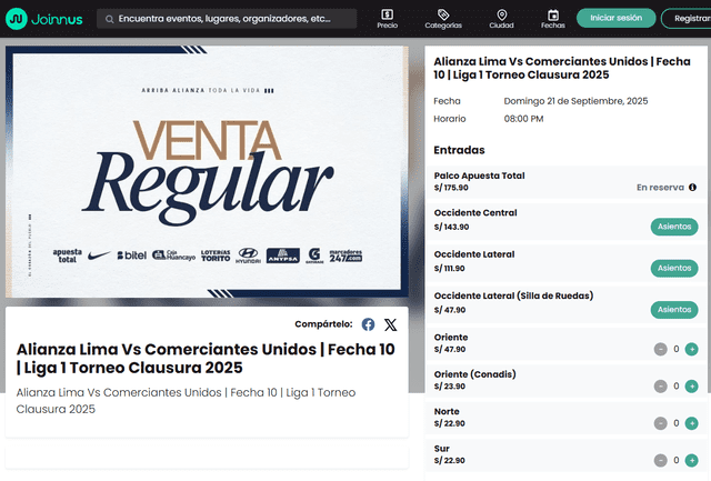 Alianza Lima vs Comerciantes Unidos, Liga 1