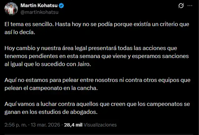 Universitario se pronuncia tras sanción de Jairo Concha. Foto: X