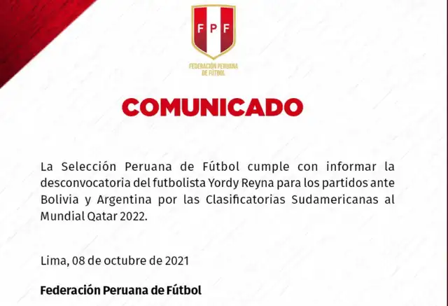 Desconvocatoria de Yordy Reyna.