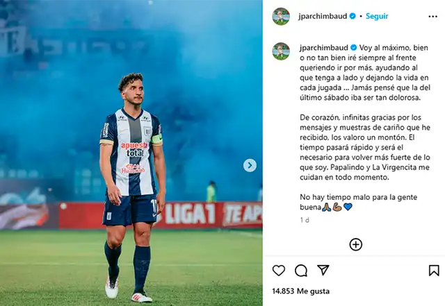 Mensaje de Archimbaud en su cuenta de Instagram   