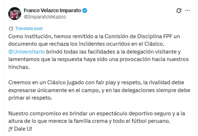 universitario queja alianza lima