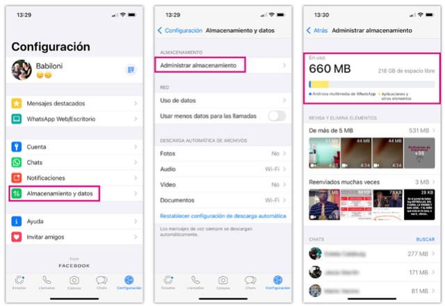 WhatsApp, captura de pantalla IOS, almacenamiento interno.