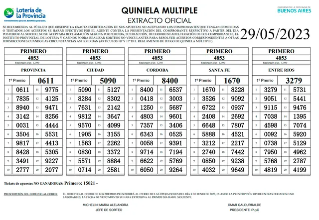 Extracto oficial de La Primera de HOY, 29 de mayo Extracto oficial de La Primera de HOY, 29 de mayo