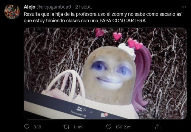 Profesora se vuelve viral por dictar clases Zoom con filtro cara de papa