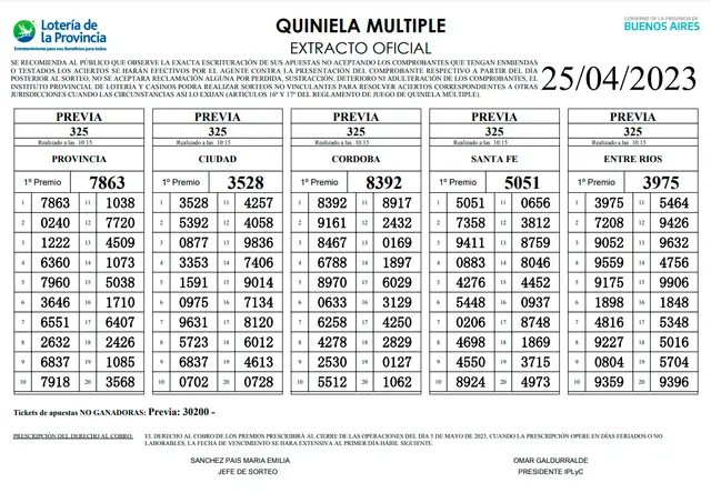 Extractos oficiales de la Quiniela La Previa Extractos oficiales de la Quiniela La Previa