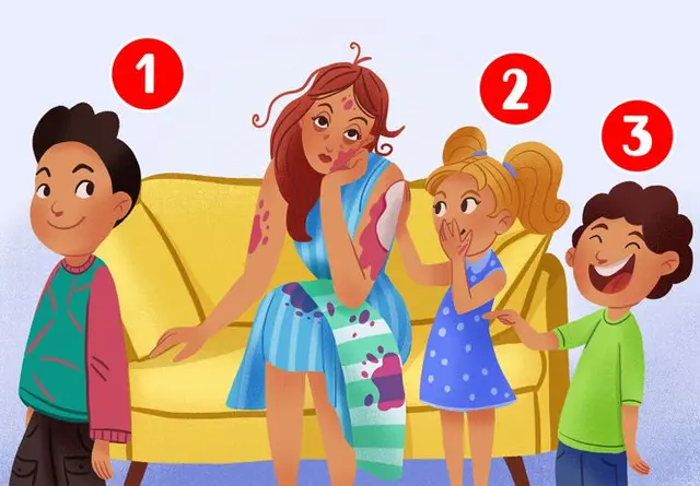 Acertijo visual, la travesura de los tres niños, imagen completa.