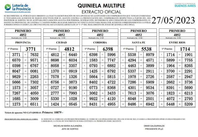 Extracto oficial de La Primera de HOY Extracto oficial de La Primera de HOY