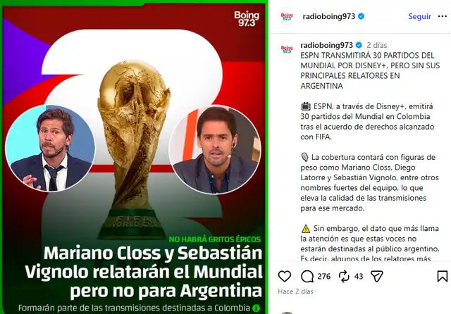 Mariano Closs no dará vida a los partidos del Mundial en Argentina