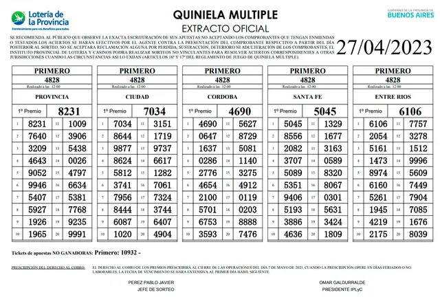 Extractos oficiales de la Quiniela La Previa Extractos oficiales de la Quiniela La Previa