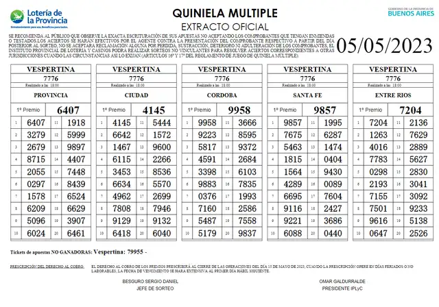 Quiniela extractos oficiales