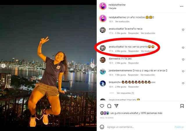 Anaís Vilca comentando publicación de Neidy Romero. Foto Instagram   