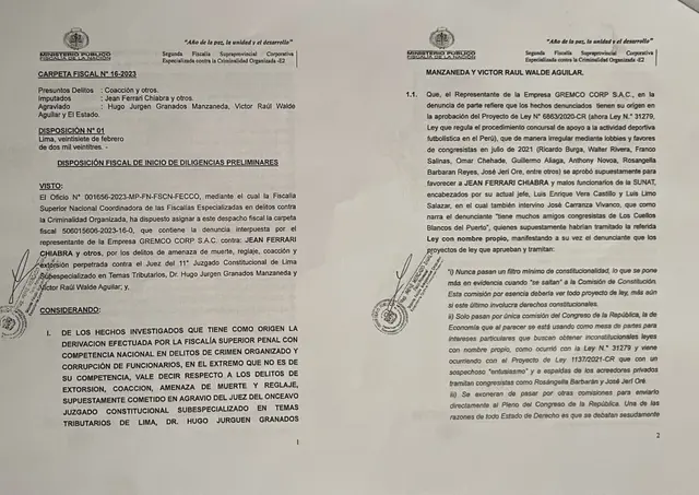 Documentos de la Fiscalía contra Jean Ferrari.