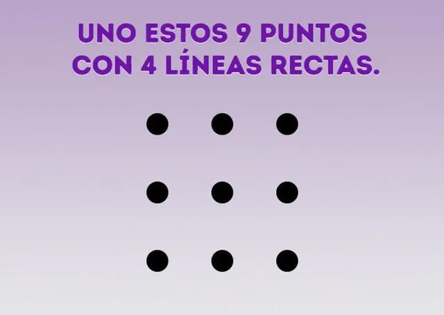Reto visual: trata de unir 9 puntos con solo 4 líneas rectas: solo un 5% lo consiguió Reto visual: trata de unir 9 puntos con solo 4 líneas rectas: solo un 5% lo consiguió