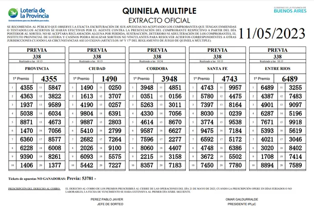 extracto oficial de la quiniela