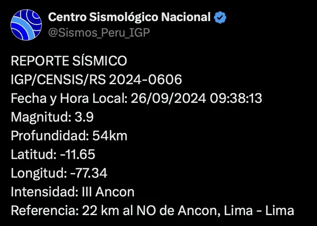 Temblor en Lima 