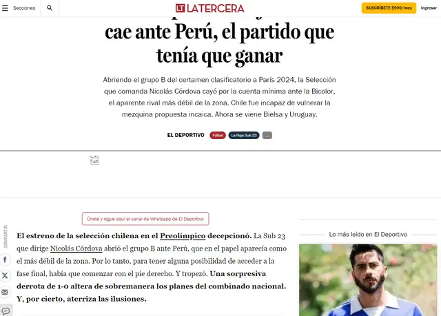 Perú vs Chile, Preolímpico Sub 23
