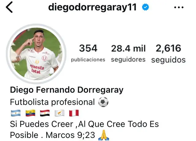 Dorregaray mantiene imagen con camiseta de Universitario | Foto: Instagram Diego Dorregaray    