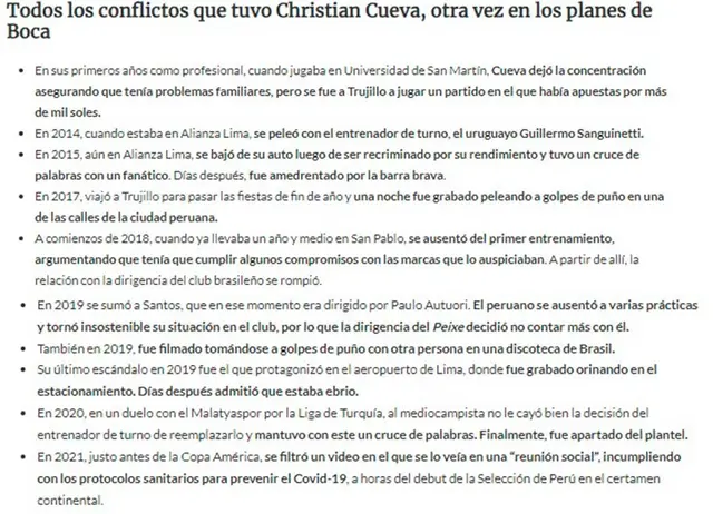 Las situaciones extrafutbolísticas de Cueva.