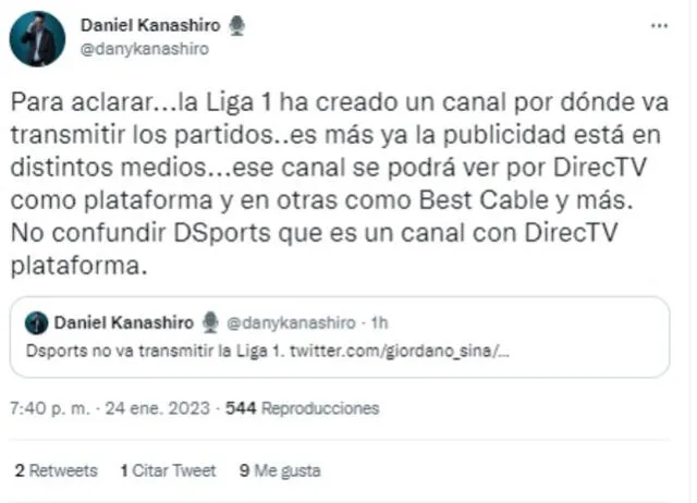 Daniel Kanashiro aclaró el tema de DirecTV. Daniel Kanashiro aclaró el tema de DirecTV.