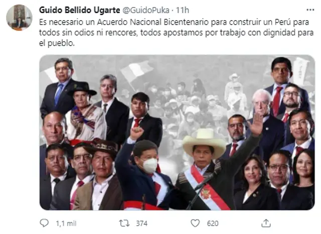 Guido Bellido comparte imagen de sus ministros