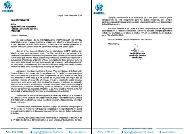 CONMEBOL sobre derechos de TV,.