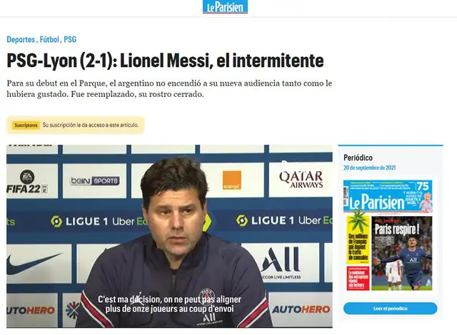 Le Parisien de Francia y el adjetivo a Lionel Messi luego de sus actuaciones con PSG.   