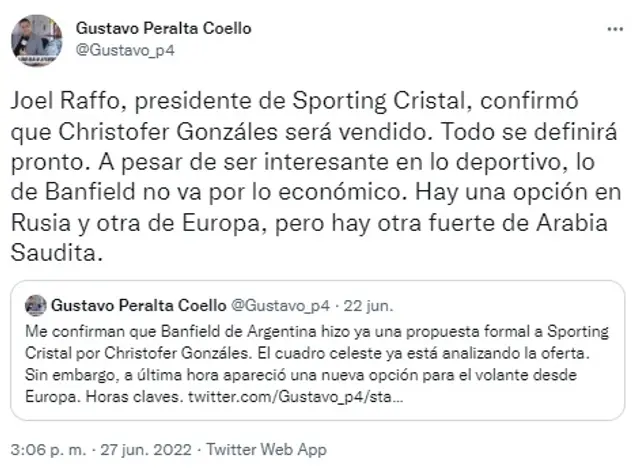 Opciones que maneja Christofer Gonzáles