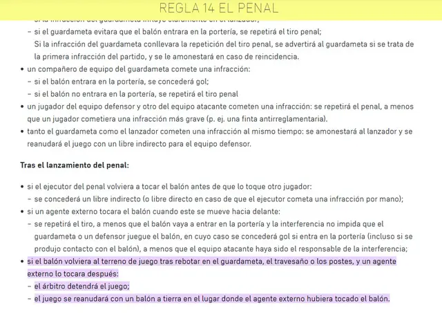 Penales, Reglamentación IFAB