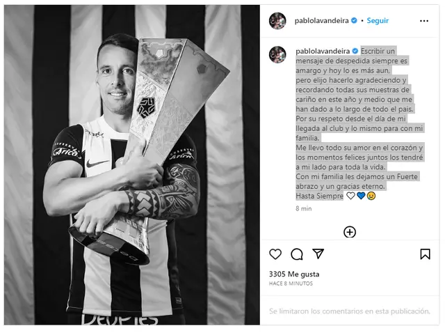  Lavandeira le dijo adiós a Alianza Lima tras una temporada y media. Foto: Instagram   