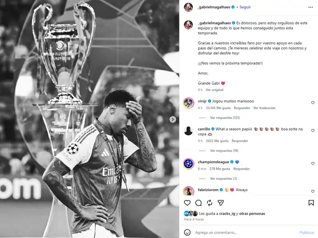 Gabriel Magalhães se pronunció mediante su cuenta de IG