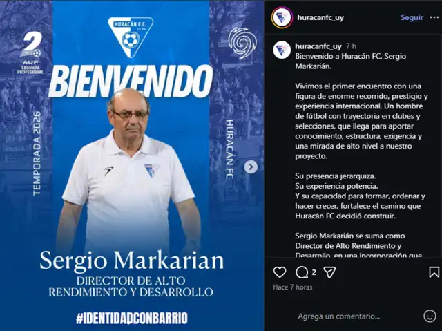 Sergio Markarián se une a Huracán FC. Foto: IG