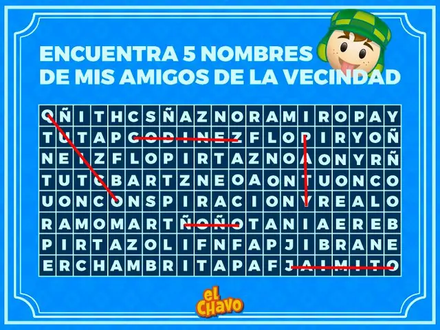 Solución al pupiletras del Chavo del 8 Solución al pupiletras del Chavo del 8