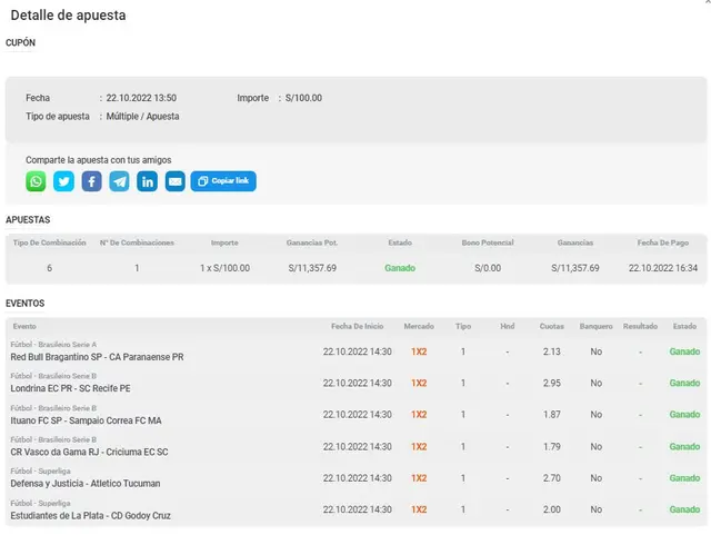 La arriesgada apuesta con la que ganó 11 mil soles   