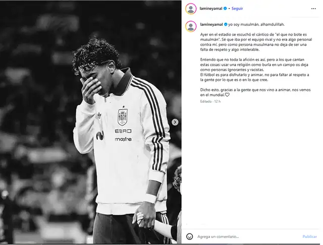 Yamal cuestionó a los hinchas que realizaron cánticos racistas