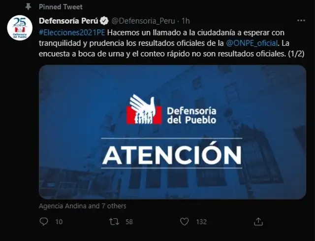Defensoría se pronuncia sobre elecciones 2021